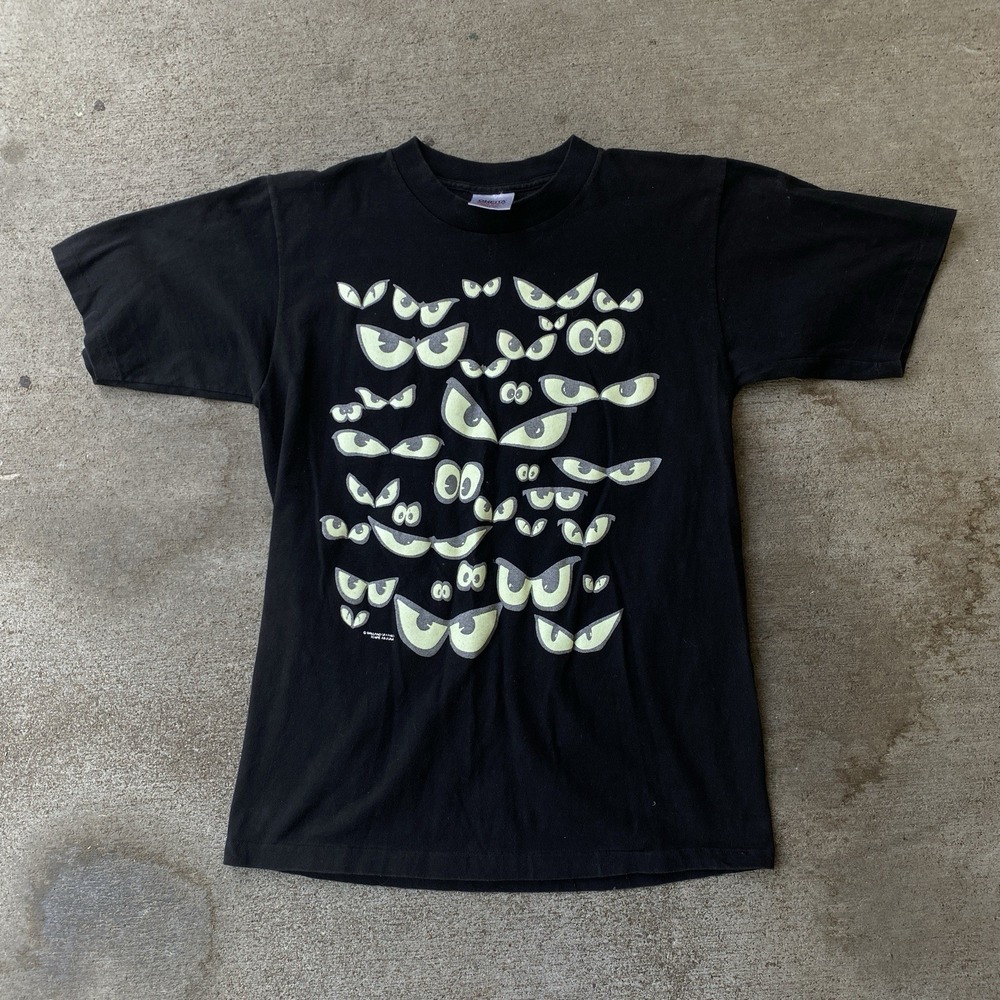 Vintage 80s 90s Glow In The Dark Eyes Print T Shirt Vtg ONEITA USA Large Rare